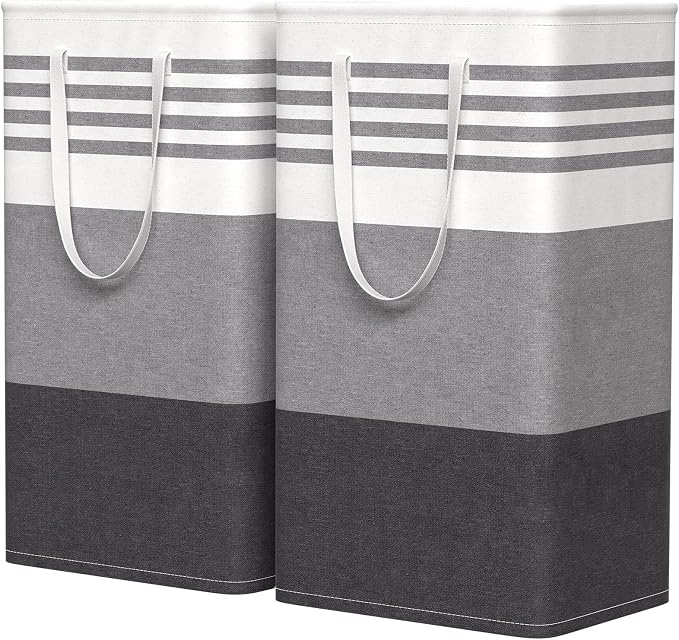 WOWBOX 2 Pack Laundry Baskets, Laundry Hampers, Freestanding Dirty Clothes Hampers with Reinforced Handles & Cross Stitch & Waterproof Coating, for Laundry Bedroom Bathroom Dorm,88L Grey by WOWBOX
