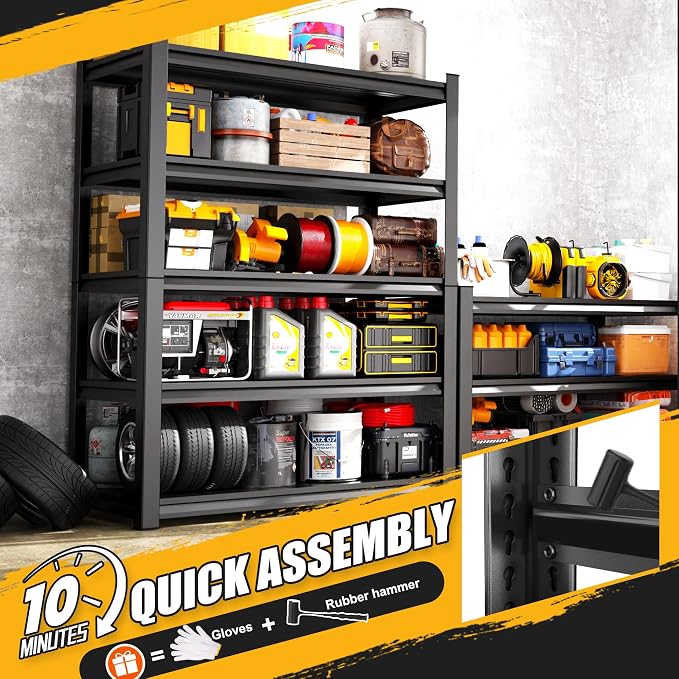 Set of 3 Garage Shelving 5-Tier Heavy Duty Storage Shelves, Adjustable Metal Shelving Unit, Utility Garage Organizer Shelf for Basement, Pantry, Kitchen, Warehouse,15.7" Dx35.4 Wx71.2 H, Black - Image 5