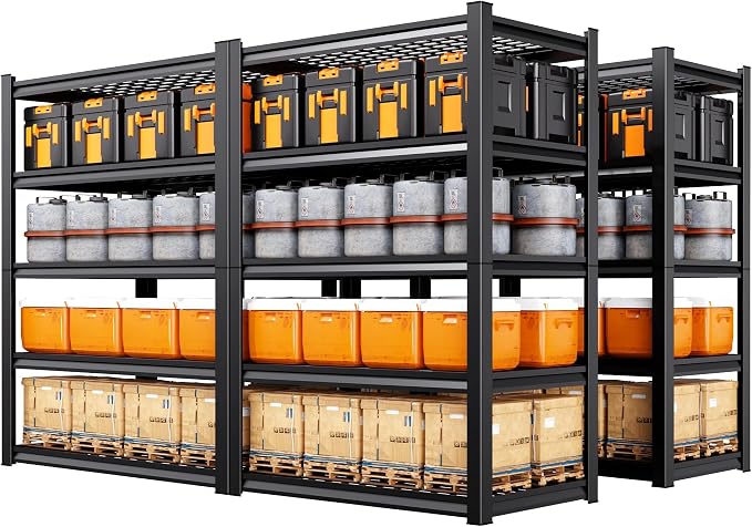 4 Pack Garage Shelving Heavy Duty 5-Tier Storage Shelves, Adjustable Metal Shelving Unit, Utility Garage Organizer Shelf for Basement, Pantry, Kitchen, Warehouse,15.7" Dx35.4 Wx71 H, Black by Unknown
