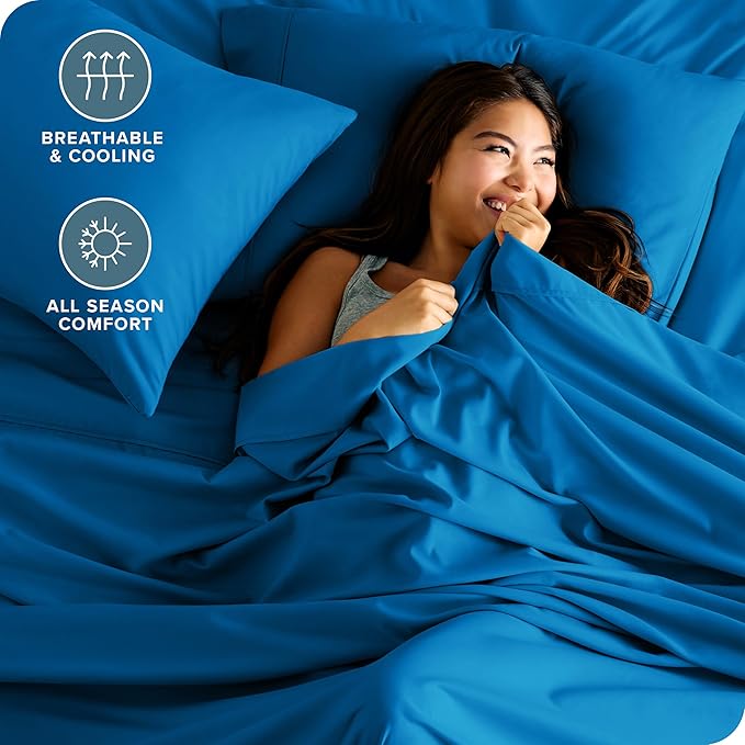 Bare Home Split King Sheet Set - 1800 Ultra-Soft Microfiber Bed Sheets - Double Brushed - Deep Pockets - Easy Fit - 5 Piece Set - Bedding Sheets & Pillowcases (Split King, Medium Blue)