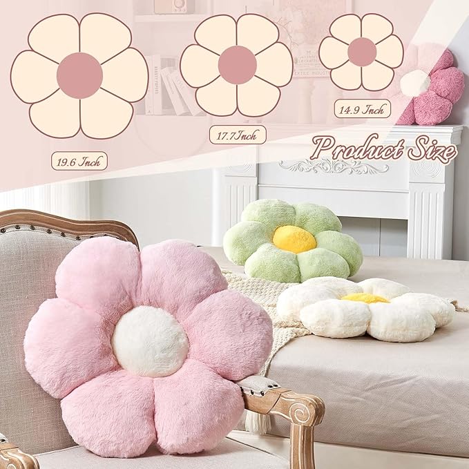Kcvvcr Hot Pink Flower Pillow, 17.7" Flower Shaped Plush Decorative Throw Pillow for Bed
