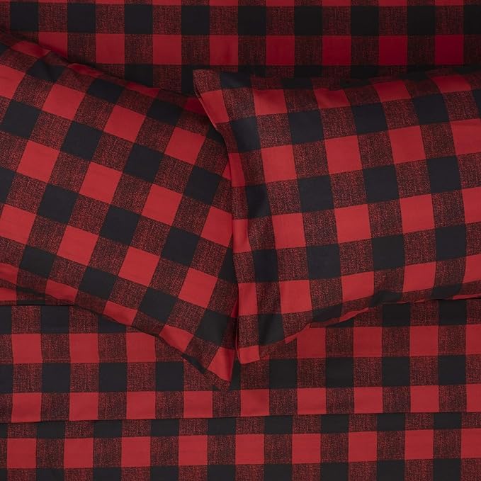 Twin XL Sheets - Breathable Luxury Sheets with Full Elastic & Secure Corner Straps Built In - 1800 Supreme Collection Extra Soft Deep Pocket Bedding Set, Sheet Set, Twin XL, Buffalo Check Burgundy