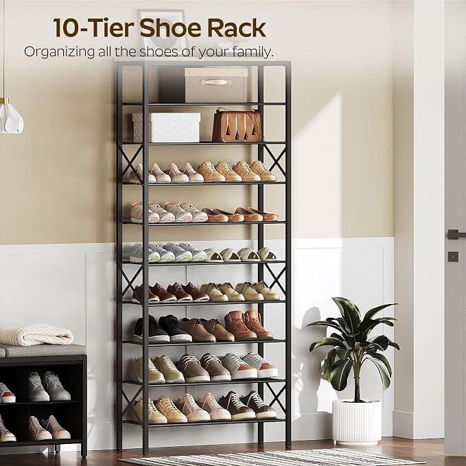 YATINEY 10 Tier Shoe Rack, Large Capacity Shoe Storage Organizer Holds 40 Pairs, Sturdy and Stable, for Entryway, Hallway, Closet, Dorm Room, Greige and Black SS10BG - Image 4