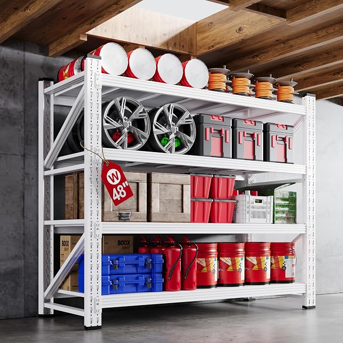 48" W Metal Storage Shelves Heavy Duty, 3000LBS Garage Shelving Units, 4 Tier Tall Metal Shelving, 24" Deep Steel Shelf Rack , Adjustable Utility Standing Shelf for Warehouse/Shop 48"W x 24"D x 70"H by AFAIF