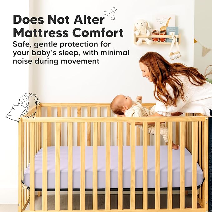 2-Pack Waterproof Crib Mattress Protector Cover Fitted - Quiet Baby Crib Mattress Pad Sheets, 52" x 28" Soft Quilted Cotton Baby Sheet, Machine Washable, Easy Fit, Durable (Thistle/Quin)