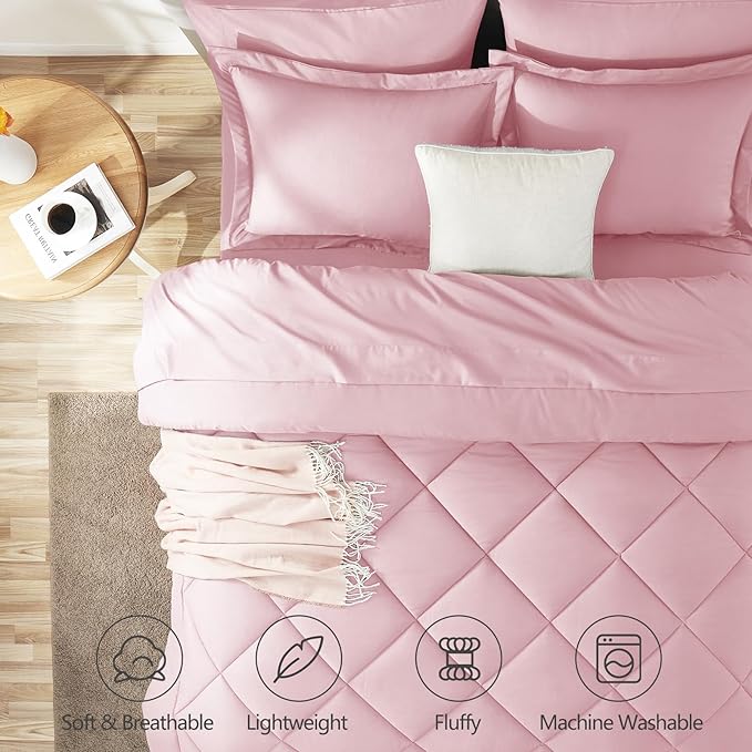 CozyLux Full Size Comforter Sets Pink - 7 Pieces Bed in a Bag Full, Luxury Soft Bed Set for All Seasons, Bedding Set with Down Alternative Comforter, Sheets, Pillowcases & Shams
