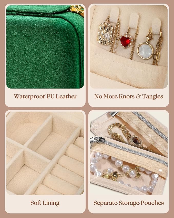 Bistup Travel Jewelry Case - Small Jewelry Organizers and Storage Box for Women Girls Teens Cute Traveling Jewelry Holder with Mirror Little Tiny Compact Modern Unique Aesthetic Pretty, Geen - Image 5