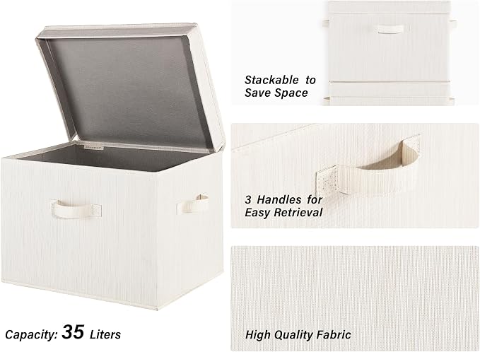 StorageWorks Closet Storage Bin with Lids, Decorative Storage Boxes with Handles, Fabric Storage Bins for Clothes, Jumbo, Mixing of Beige, White & Ivory, 2-Pack - Image 3