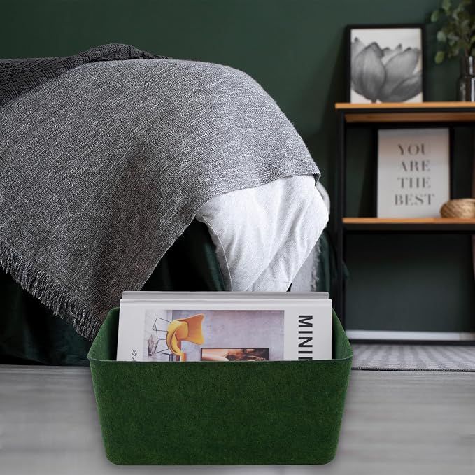 Welaxy Felt Storage Bin Deep Drawer Organizer for Makeup, Jewelry, Stationery, Closet & Bathroom, Minimalist living (Forest Green Bin, M) - Image 3