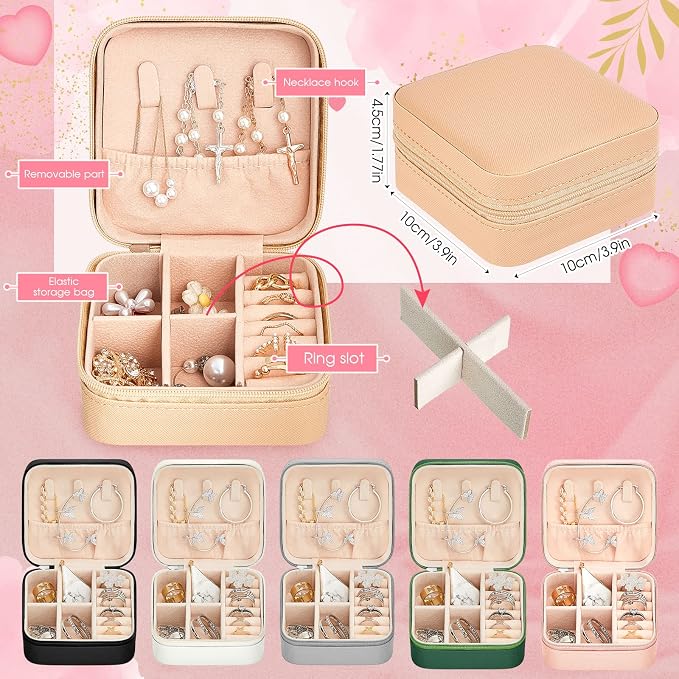Taiyin Travel Jewelry Case, Bridesmaid Gifts Mini Jewelry Organizer, PU Leather Portable Earring Box for Women Girls - Image 2