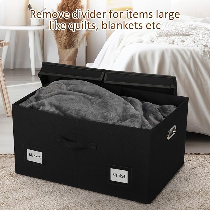 Graciadeco 75 Quarts Extra Large Decorative Storage Bins with Lids, 1 Pack Black Collapsible Storage Bins with Lids, Stackable Storage Bins Decorative Box Storage With Lid Extra Large - Image 6