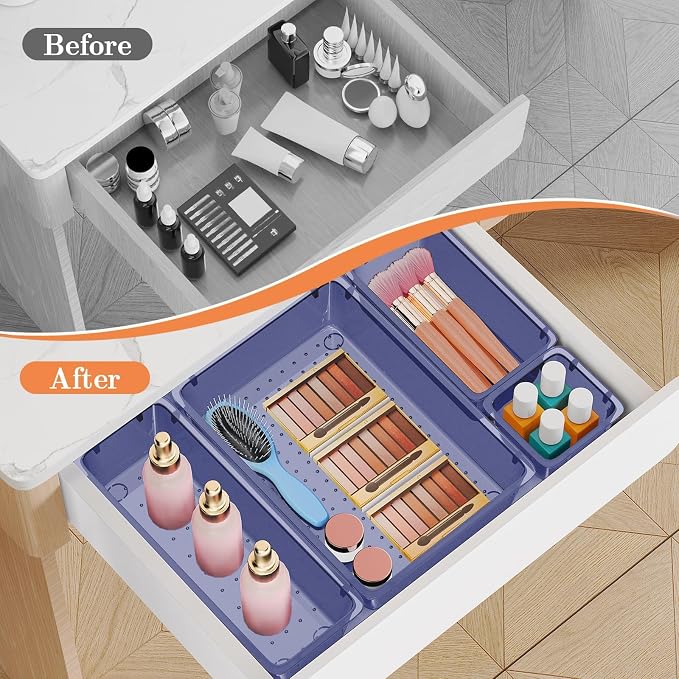 SpaceHacks 25 PCS Plastic Drawer Organizer Set, 4-Size Versatile Organizer Trays & Storage Bins for Makeup, Jewelry, and Gadgets in Bathroom, Bedroom and Office,Dark Blue - Image 4