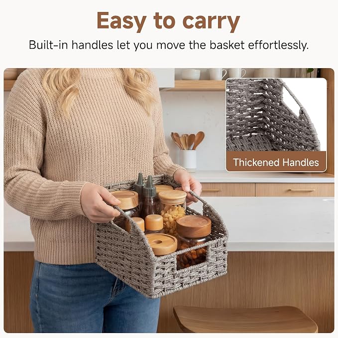 StorageWorks Wicker Baskets for Organizing, Pantry Organizers and Storage, Round Paper Rope Storage Basket for Pantry Shelves, Gray, 2 Pack - Image 3