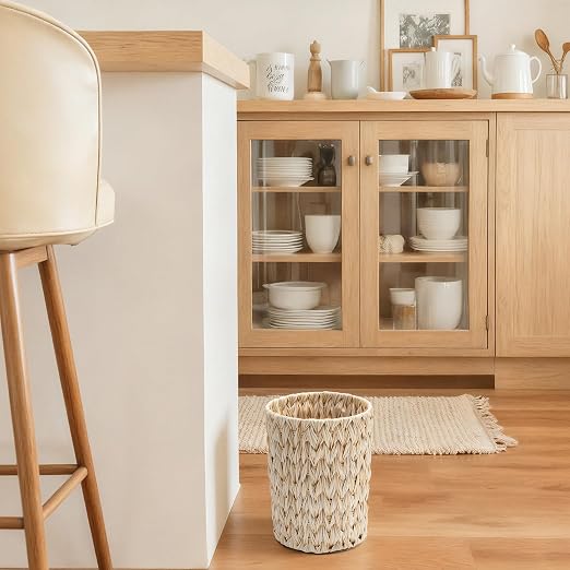 GRANNY SAYS Small Wicker Trash Can, 2 Gallon Bathroom Waste Basket, Small Bathroom Garbage Can, Plastic Trash Basket for Decor, Round Wastebaskets for Office, Bedroom, Cabinet - Image 5