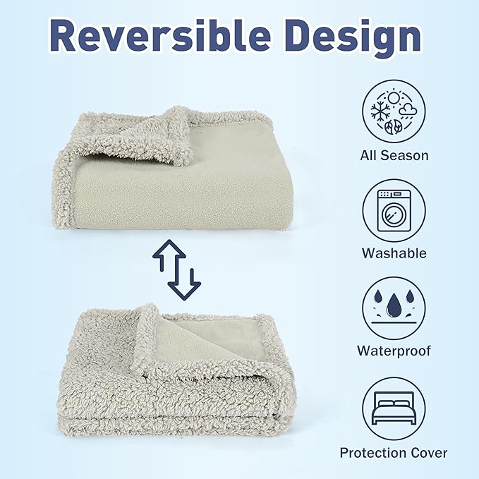 Catalonia Waterproof Bed Blanket, Washable Leakproof Bed Cover, Reversible Protector Blanket for Couch Sofa, Stain Proof Blanket Pad for Adults, 80X60 inches, Camel/Taupe