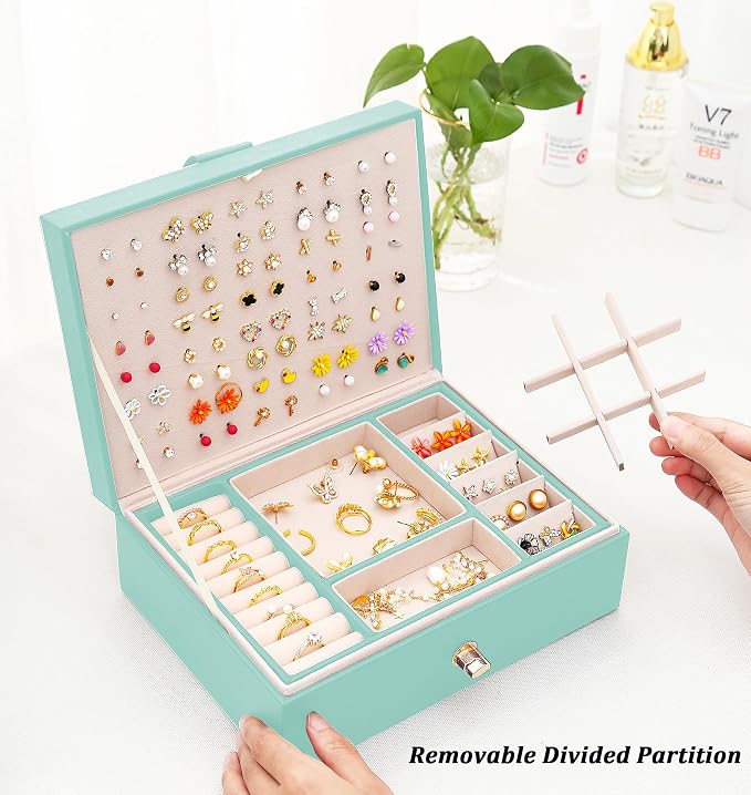 QBestry Girls Jewelry Box for Earrings Jewelry Organizer Box Teen Girls Earrings Organizer Jewelry Box Earring Holder Organizer Stud Earring Box for Girls Womens Jewelry Case Organizer Teal - Image 5