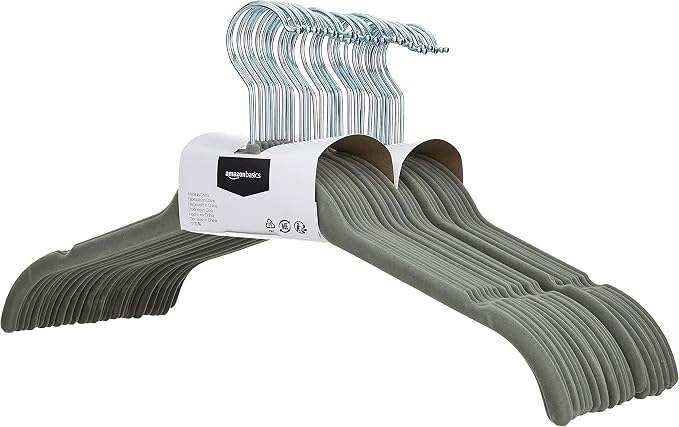Amazon Basics Space Saving Slim Velvet Non-Slip Clothes Hangers for Closet Organization, Gray/Silver, 30-Pack - Image 8