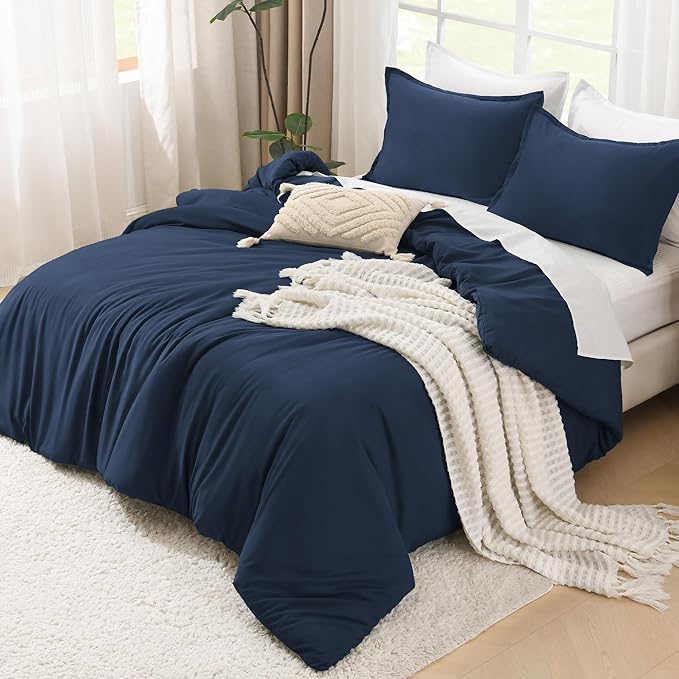 Litanika Comforters Twin XL Size Navy Blue, 2 Pieces Lightweight Solid Bedding Set & Collections, All Season Fluffy Bed Set (68x92 Inches Comforter & 1 Pillowcase)