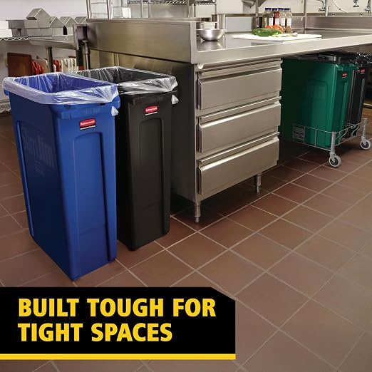Rubbermaid Commercial Products Slim Jim Plastic Rectangular Trash/Garbage Can With Venting Channels, 23 Gal, Black, for Kitchen/Office/Workspace - Image 6