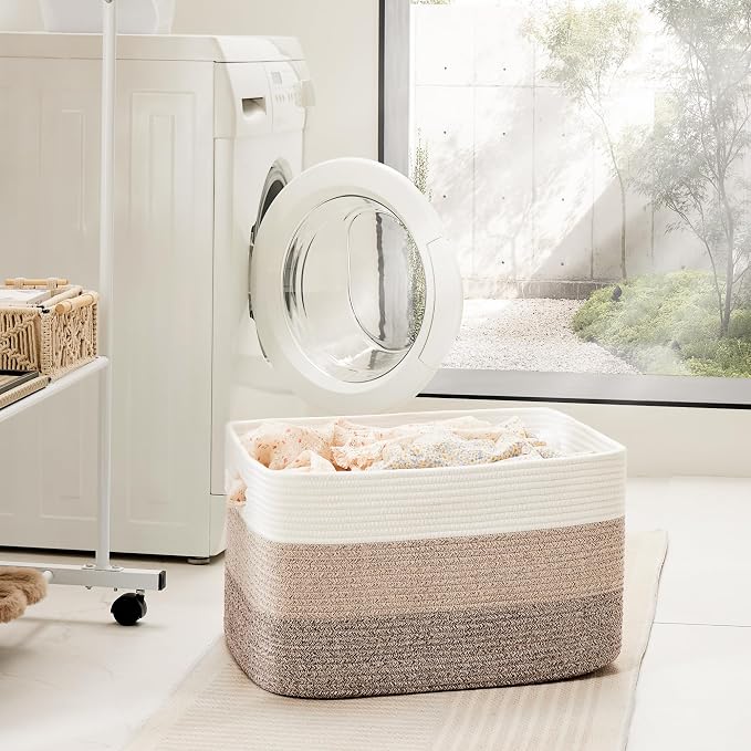 Artfeel Blanket Basket,Rectangle Woven Baskets for Storage,30L Laundry Basket for Decorative Nursery Blanket,Toys,Dirty Clothes and Magazine in Shelves,Baby Room,and Living Room - Image 3