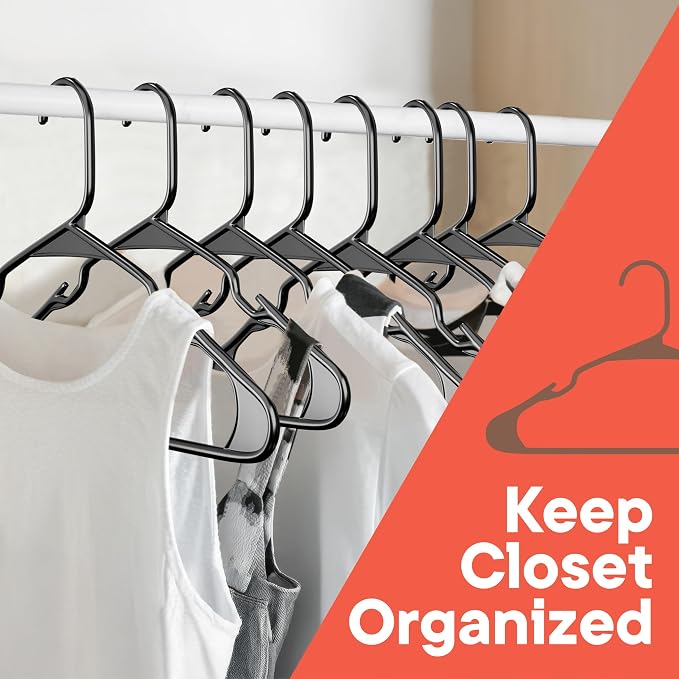 Black Plastic Hangers 200 Pack– Heavy-Duty Plastic Hangers Slim and Space-Saving, Durable and Lightweight PP with Non-Slip Shoulder Notches for Slip Dresses, Suits, Jackets & Camisoles - Image 3