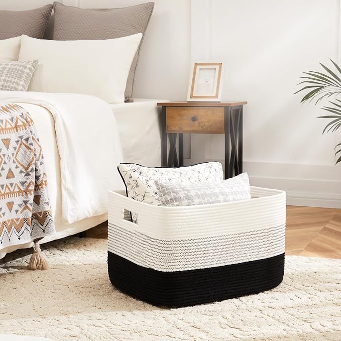 Artfeel Blanket Basket,Rectangle Woven Baskets for Storage,65L Laundry Basket for Decorative Nursery Blanket,Toys,Dirty Clothes and Magazine in Shelves,Baby Room,and Living Room - Image 2