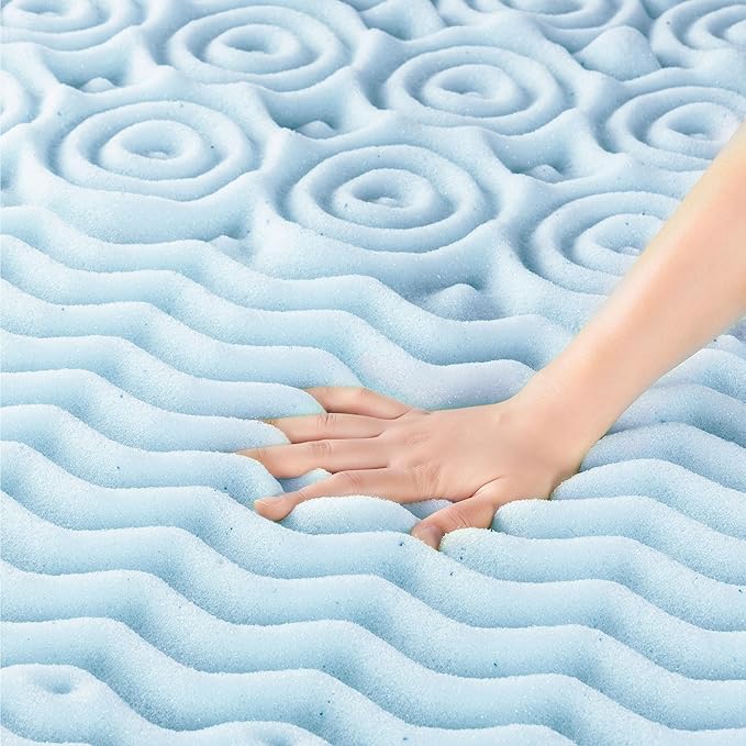 Mellow 1.5 Inch 5-Zone Memory Foam Mattress Topper, Cooling Gel Infusion, Twin, Blue