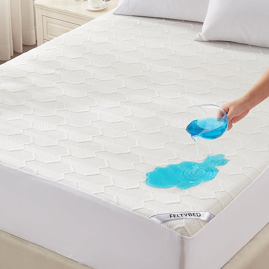 Cal King Size Waterproof Mattress Protector, 40% Rayon Derived from Bamboo Cooling Mattress Pad Cover, 3D Air Fabric Breathable Mattress Pad Fitted with Deep Pocket 6"- 15" Machine Washable