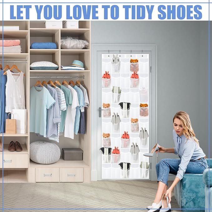 Windyun 40 Over the Door Shoe Organizer Large Breathable Mesh Pocket Clear White Hanging Shoe Rack for Closet Behind Door Hanger Storage Holder Nonslip Hook for Women Men Entryway Bedroom Utility Room - Image 4