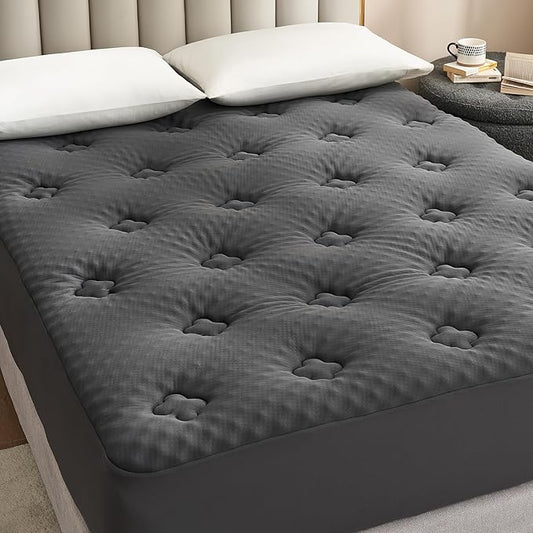 Hansleep Memory Foam Mattress Pad Topper Queen, Queen Foam Mattress Topper Viscose Derived from Bamboo, Queen Size Bed Mattress Pad Cover for Back Pain Relief, 60" x80", Charcoal Grey