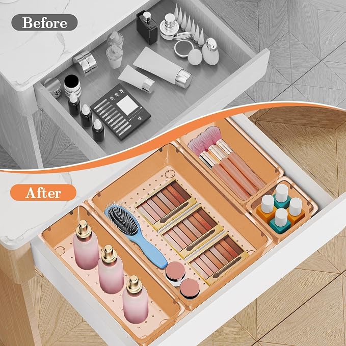SpaceHacks 25 PCS Plastic Drawer Organizer Set, 4-Size Versatile Organizer Trays & Storage Bins for Makeup, Jewelry, and Gadgets in Bathroom, Bedroom and Office,Orange - Image 4