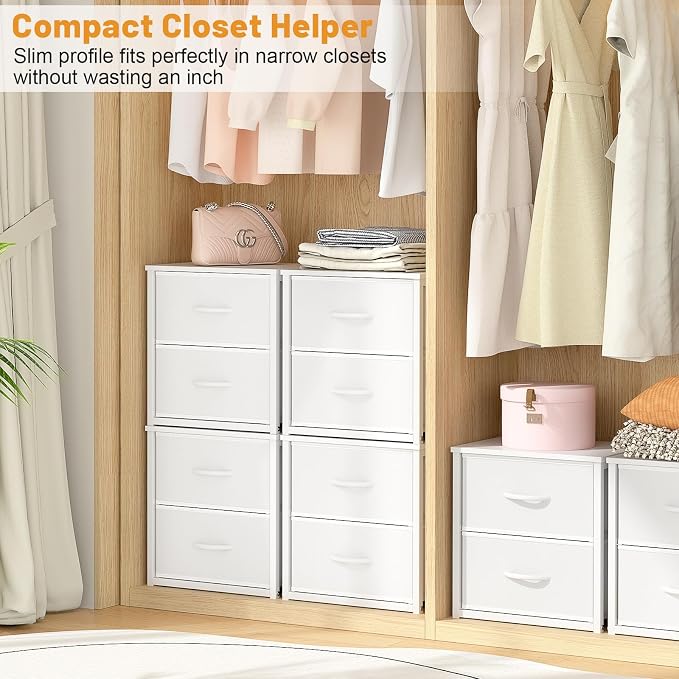 DAOUTIME Stackable Storage Drawers, White Closet Organizer with Wooden Top & Metal Frame, Closet Storage Drawers for Clothes, Freestanding or Stackable Dresser for Bedroom, Living Room, Under Bed - Image 8