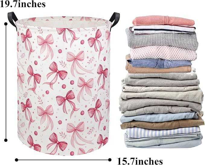HIYAGON Butterfly Baby Laundry Basket Baby Hamper for Nursery Girl Kids Butterfly Hamper Cute Kids Toys Storage Bin Organizer Butterfly Room Decor for Home(Pink Bowknot) - Image 6