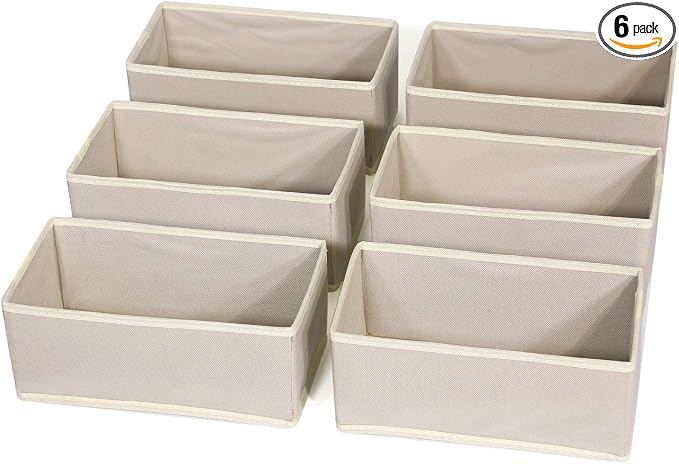 DIOMMELL 6 Pack Foldable Cloth Storage Box Closet Dresser Drawer Organizer Fabric Baskets Bins Containers Divider for Clothes Underwear Bras Socks Lingerie Clothing,Beige 060 by DIOMMELL