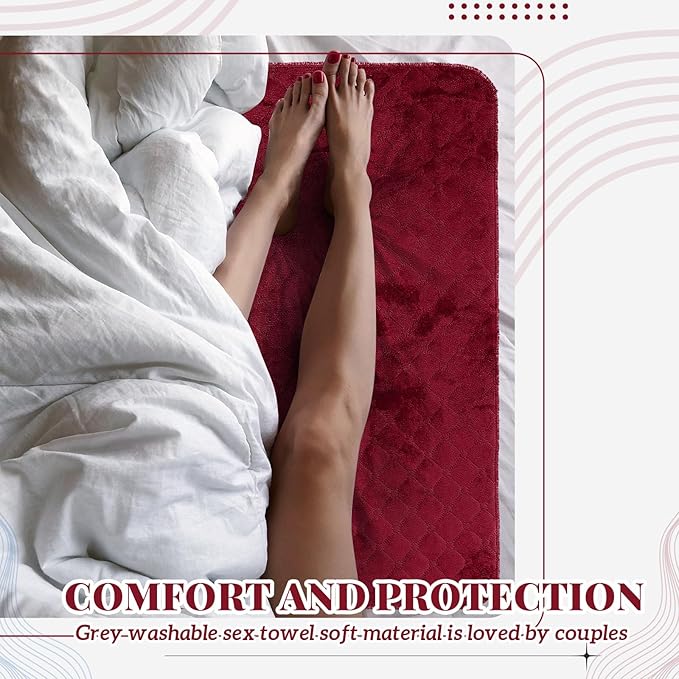 Couples Waterproof Mat Lover Reusable Stainproof Blanket Quiet Easy Use Towel Protector for Adult Multi Functional Bed Sheets Couple Messy Play Pleasure Comfort(Red,54 x 34 Inch)