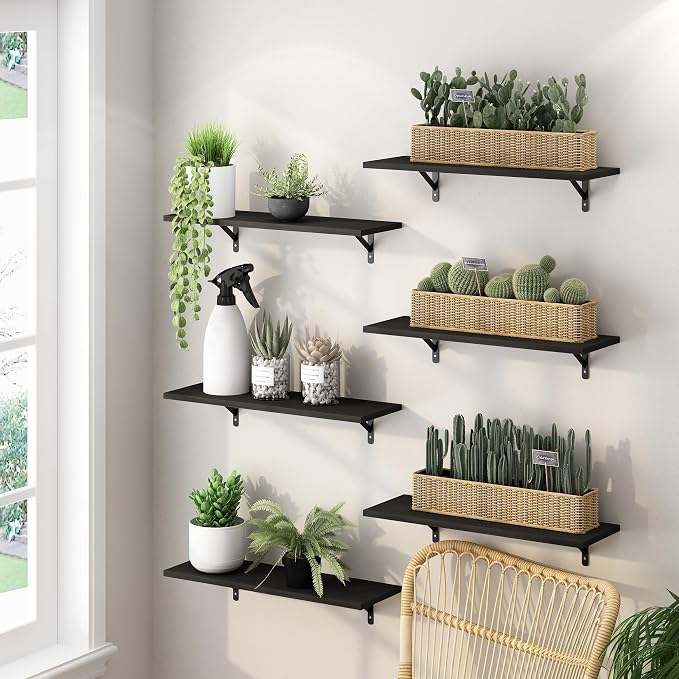 Furinno Rossi Floating Shelves for Wall Set of 6, 23-Inch Wall Shelf, Floating Shelf, Wall Mounted Shelves, for Bathroom, Bedroom, Living Room, Espresso - Image 2
