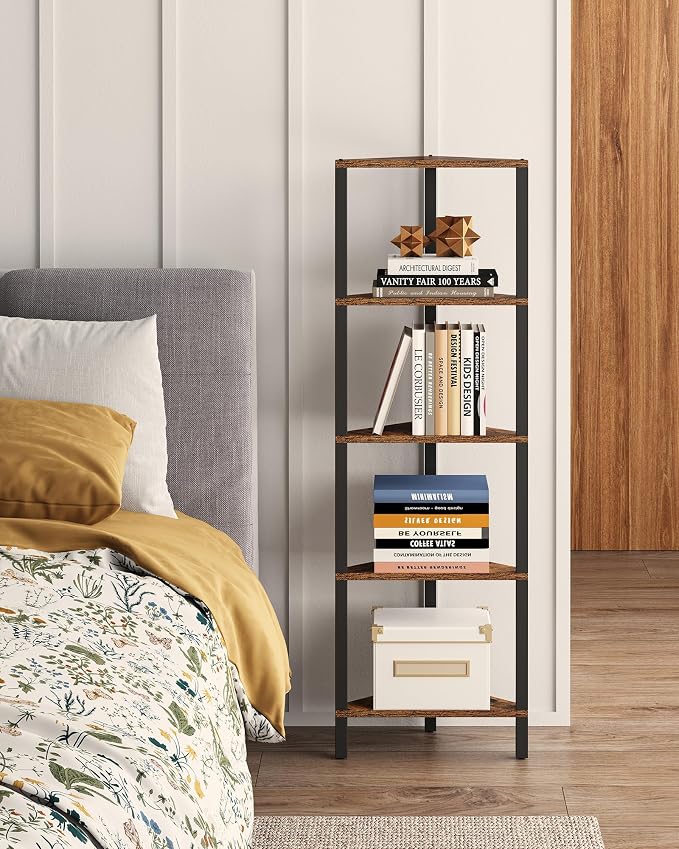 TUTOTAK Corner Shelf, 5-Tier Corner Bookshelf for Small Space, Narrow Display Corner Shelf Stand with Storage Rack, for Living Room, Bedroom, Rustic Brown BS05BB005 by ChoosetutotakFurnitureBuildYourCozyHome
