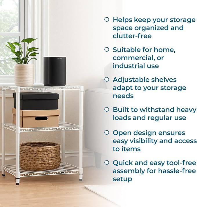 Honey-Can-Do 3-Tier Heavy-Duty Adjustable Shelves, Metal Storage Rack with 250-lb Shelf Capacity, White, 14" W x 24" L x 30" H - Image 6