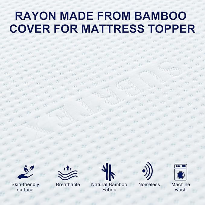 Subrtex Mattress Topper Cover (Only Cover) Mattress Protector Bedding Rayon Made from Bamboo Removable Mattress Encasement Mattress Cover with Zipper (2 Inch, White, Twin)