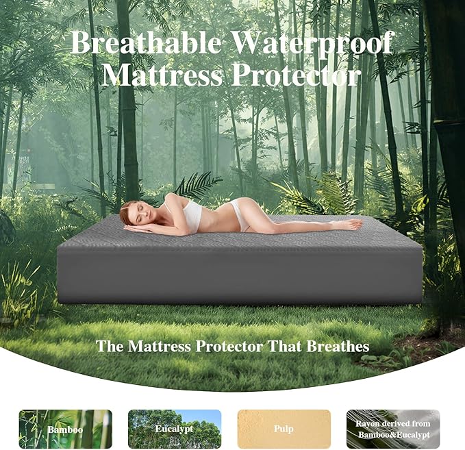 Twin XL Mattress Protector 2 Pack, Waterproof Mattress Pad Washable Rayon Mattress Cover Breathable Noiseless Bed Protector 3D Patterns 5" - 21'' Elastic Fitted Deep Pocket(Dark Grey)