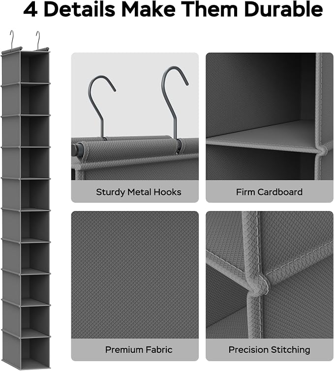 MAX Houser 10-Shelf Hanging Shoe Shelf Organizer, Hanging Shoe Storage for Closet,Pack of 2(Grey) - Image 5