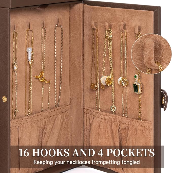 AKOZLIN 6-Tier Jewelry Box Organizer Functional 5 Drawers Leather Jewelry Storage Case for Women Girls Ring Necklace Earring Bracelet Holder Organizer with Mirror Brown - Image 6