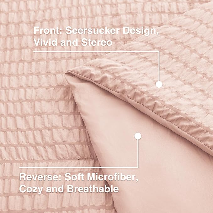 Love's cabin Seersucker Pink King Size Comforter Set, 7-Piece All Season Lightweight Bed in a Bag Bedding Set with Comforter, Flat Sheet, Fitted Sheet, Pillowcases and Shams | Soft, Breathable, Lightweight