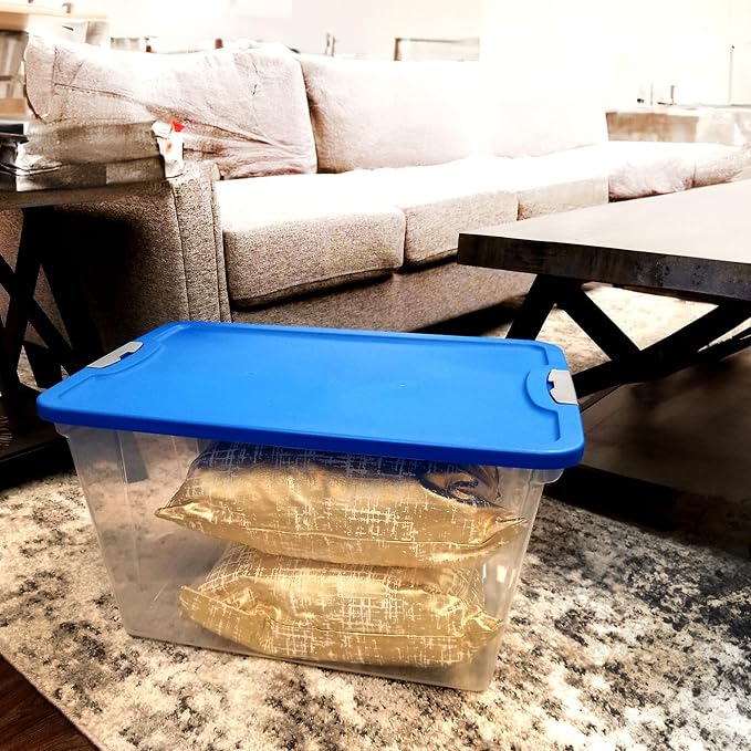HOMZ 2-Pack Secure Latch, Clear Plastic Storage Organizer Bins, 64 Quart, Blue Lid - Stackable Container Boxes for Bedroom, Bathroom, Garage, and Office Organization - Image 10