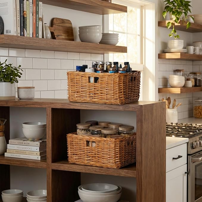 StorageWorks Pantry Baskets, Willow Storage Baskets for Organizing, Shelves, Pantry Organizers and Storage, Brown, 15"L x 11"W x 6 ¾"H - Image 6