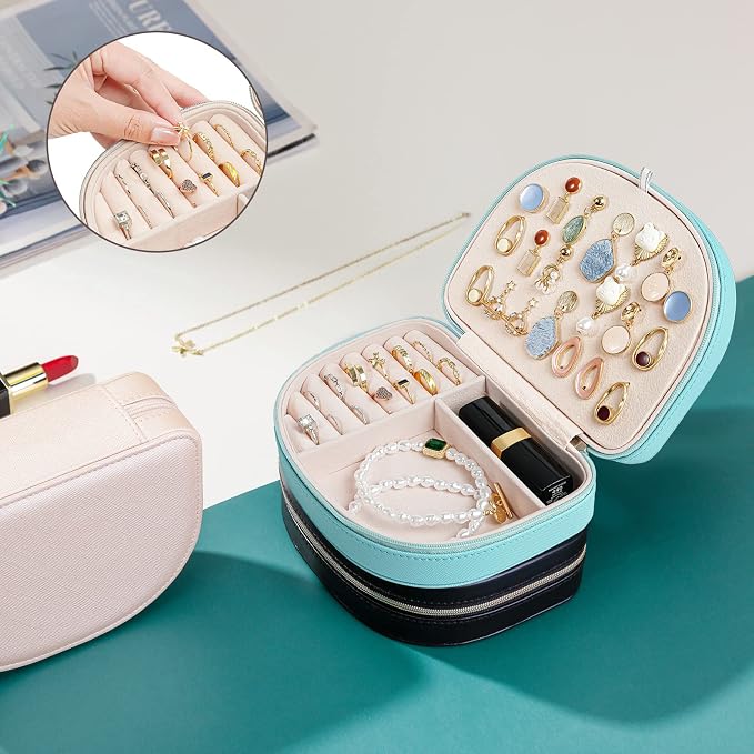 ProCase Travel Size Jewelry Box, Medium Portable Seashell-Shaped Jewelry Case, 2 Layer Jewelry Organizer in PU Leather for Women -Blue - Image 7