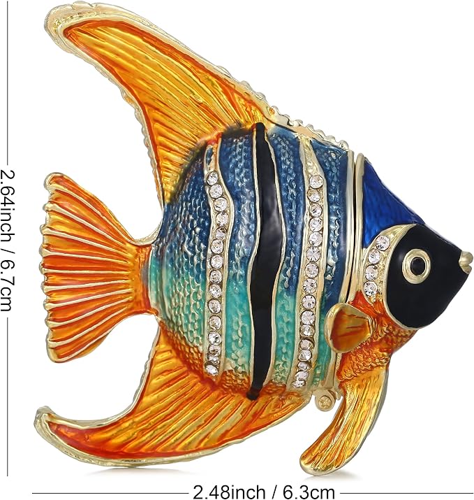 Hand Painted Animal Trinket Box for Home Decor, Hinged Jewelry Organizer Storage, Unique Personalized Collectible Keepsake Figurine Handmade Decorative Ornament Gifts (Angelfish) - Image 2