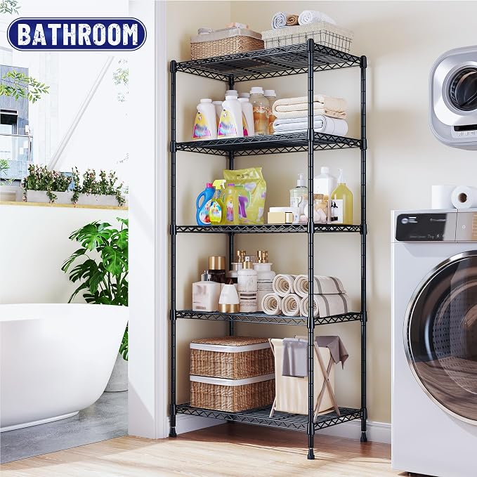 Romorgniz Storage Shelves Adjustable Metal Shelving Unit 5 Tier Wire Shelving,1010LBS Pantry Shelves Sturdy Steel Wire Shelf for Laundry Bathroom Kitchen Pantry, 13.6" D x 21.5" W x 59.4" H, 2PCS - Image 9