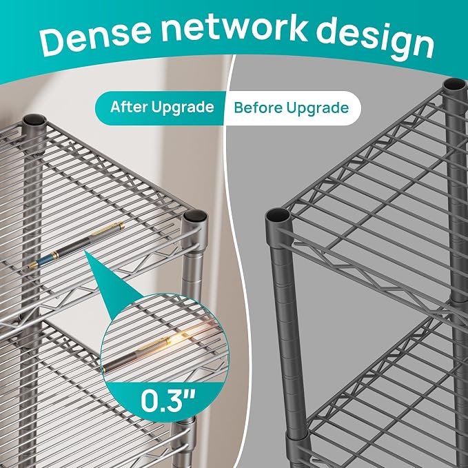 SINGAYE 6 Tier Shelf Wire Shelving Adjustable Storage Shelves Rack Standing Units for Kitchen Closet Laundry Bathroom Organizers Metal Pantry Narrow Mesh Gaps 10" D x 16" W x 60" H Gray - Image 3