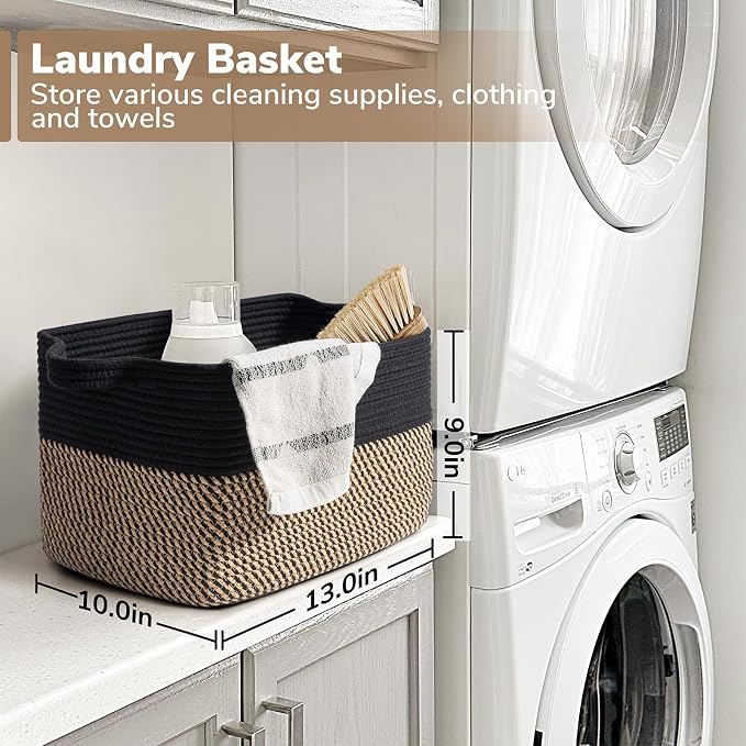 Goodpick Cube Storage Bins - Towel, Book, Cloth, Shoes, Closet Shelf Woven Baskets for Office, Baby Laundry, Toys, 13''x10''x9'' - Image 7